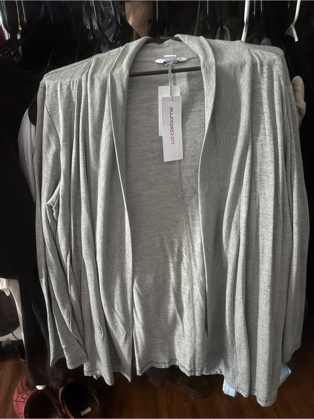 Liz Claiborne Light Gray Draped Open-Front Cardigan